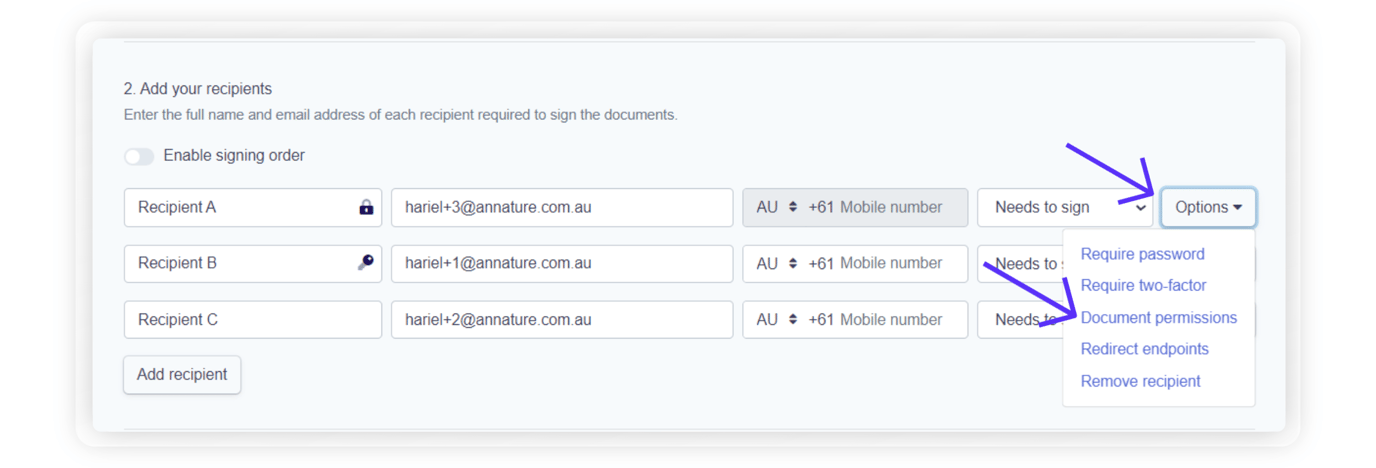 Set document permissions